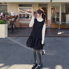 批发复古少女风碎花花苞背心<b class='q'>连衣裙</b>女秋季蝴蝶结系带长袖打底衫<b class='q'>两件套</b>