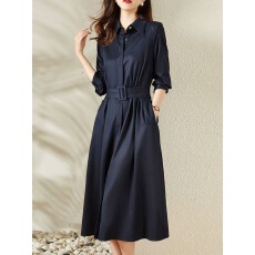 批发法式连衣裙女春秋2026新款高级感气质收腰系带修身显瘦<b class='q'>衬衫</b>领裙子