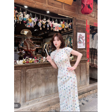 批发新中式国风彩虹糖豆复古<b class='q'>改良</b><b class='q'>旗袍</b>裙女夏彩色波点条纹长裙