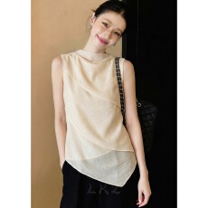 批发法式高级感不规则下摆设计感小众简约夏季新款气质杏色无袖上衣