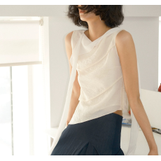 批发醋酸短款显瘦光泽感分割飘带拼接气质款背心/衬衫
