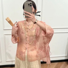 批发杭州手工刺绣<b class='q'>真丝</b><b class='q'>衬衫</b>女2026春夏新款香云纱新中式国风桑蚕丝上衣