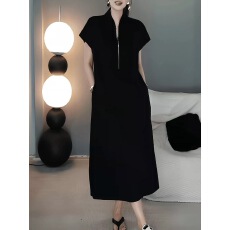 批发松弛感宽松气质<b class='q'>显瘦</b>V领飞飞袖连衣裙