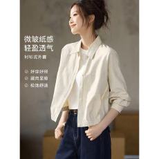 批发网图感<b class='q'>衬衫</b>外套2025秋季MIU风轻<b class='q'>户外</b>微皱肌理棉休闲短外套