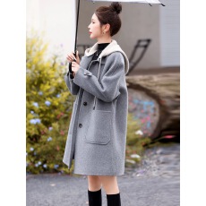 批发网图2025秋冬休闲连帽双面羊绒大衣女中长款爆款高级感毛呢外套