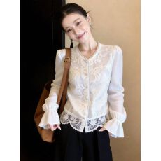 批发法式蕾丝拼接衬衫<b class='q'>女</b>2026春季<b class='q'>新款</b>白色长袖高级感气质上衣通勤风潮