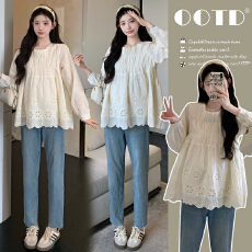 批发实拍孕妇装<b class='q'>春</b>夏新款宽松遮肚娃娃衫甜美减龄纯棉绣花上衣