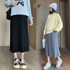 批发实拍孕妇装秋冬高腰遮肚针织半身裙孕期外穿大摆裙潮妈显瘦A字裙