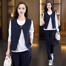 批发实拍 2026早秋新款气质百搭大码套装女宽松直筒裤垂感三件套潮