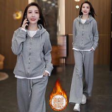 批发实拍<b class='q'>冬</b>季连帽加绒加厚运动套装新款洋气外套秋<b class='q'>冬</b>休闲直筒裤两件套