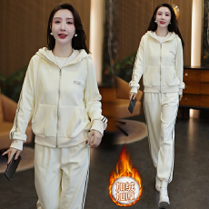 批发实拍2025秋<b class='q'>冬</b>新款时尚高级感减龄加绒加厚连帽卫衣外套小脚裤套装