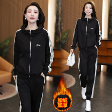 批发<b class='q'>冬</b>季加绒加厚套装女外穿时尚开衫连帽卫衣小脚裤洋气休闲两件套