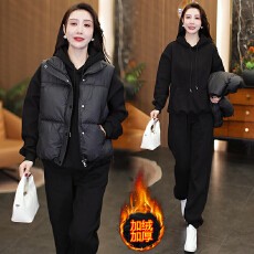 批发<b class='q'>大码</b><b class='q'>运动服</b>套装女秋冬加绒加厚2025新款洋气马甲卫衣休闲三件套