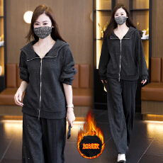批发2026秋冬新款大码运动服<b class='q'>套装</b><b class='q'>女装</b>洋气加绒加厚外套上衣裤子两件套