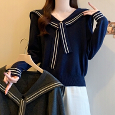 批发实拍现货<b class='q'>秋</b>季新款大码学院风海军领上衣百搭设计感时尚针织衫毛衣