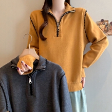 批发档口实拍25年秋冬新款大码半拉链大翻领时尚针织衫宽松毛衣打底衫