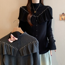 批发档口实拍<b class='q'>秋</b>冬新大码设计感针织衫拼丝绒假两件毛衣宽松内搭打底衫