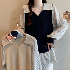 批发档口实拍2025早春新款大码假两件拼接马甲衬衫遮肚显瘦设计感上衣