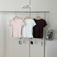 批发蝶宝嘻 Skim面膜<b class='q'>T</b> 不费力搭配立体肩线圆领光版短袖内搭<b class='q'>T</b><b class='q'>恤</b>上衣女