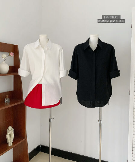 5werkwen 자연 산소 오른쪽 느슨함 지배 1oo 아마 수공 뒤집다 Pleat 볼륨 측면 소매 루즈핏 셔츠