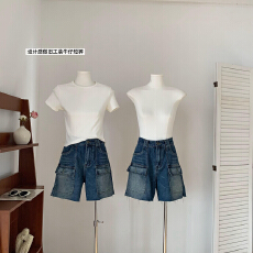 批发板栗可可Bankelili'私服！版型牛牛'设计感水洗做旧工装牛仔短裤