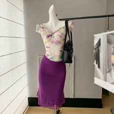 批发Fart Shop莫奈花园 法式浪漫荷叶边一字肩雪纺衫女<b class='q'>春</b>夏上衣
