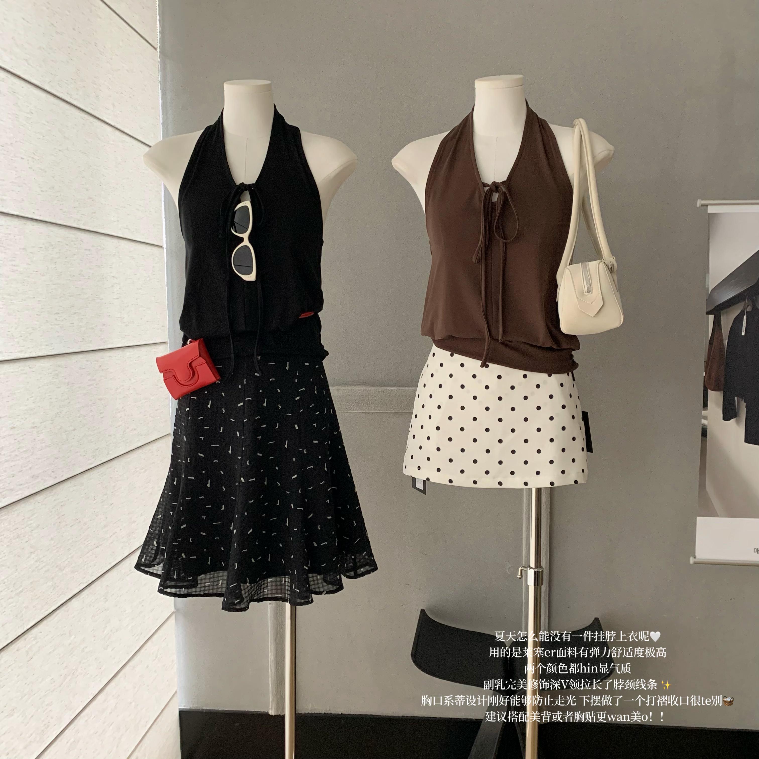 goo goo eyes 라이 경기 서울 V넥 레이스업 캐미솔 여름 편안함 외출용 오프숄더 행침 목 맨위
