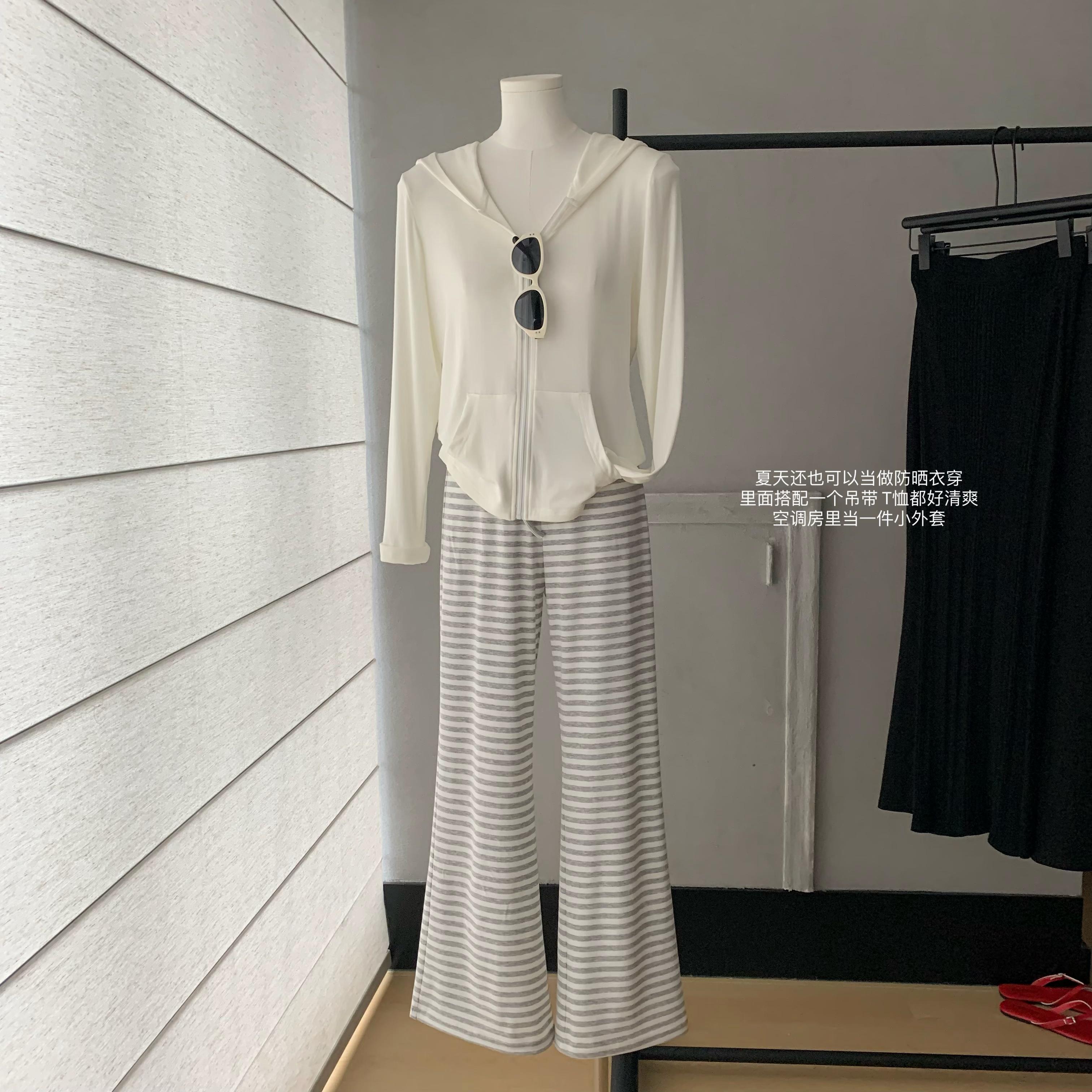 yolo shop 라이 경기 서울 호흡 센스 스트라이프 게으른 바지 도루 센스 캐주얼 긴 바지 여성 여름 다용도 부츠컷 바지