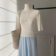 批发Laareetoo新品限时9折5/31 10:00  莱赛尔羊毛<b class='q'>中袖</b>T恤女薄