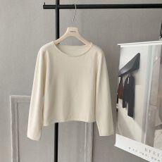 YUYUREAL9.6 20:00babywool 私服卷边船领九分袖绵羊毛毛衫
