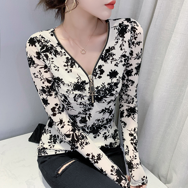 欧洲站秋季新款设计感时尚拉链洋气百搭长袖打底小衫女潮 服裝批發女裝批發服飾貨源