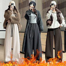 批发加绒加厚羊绒<b class='q'>阔腿裤女</b> 2025秋冬<b class='q'>高腰</b>垂感百搭显瘦休闲运动弯刀裤