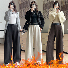 批发加绒加厚羊绒阔腿裤<b class='q'>女</b> 2025秋冬高腰垂感百搭显瘦休闲运动弯刀裤