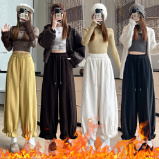 批发加绒羊绒木耳边花苞裤女秋季松紧腰显瘦宽松<b class='q'>休闲</b>九分阔腿灯笼裤