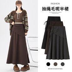 批发实拍加厚毛呢<b class='q'>半身</b>裙女秋冬老钱风辣妹复古百搭高腰显瘦中长a字裙