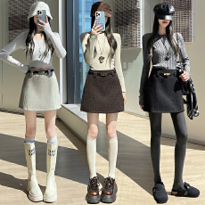 批发加厚毛呢<b class='q'>半身裙</b>女 秋冬圆点呢子高腰甜美显瘦a字包臀<b class='q'>短裙</b>送腰带