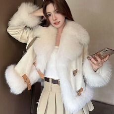 批发<b class='q'>海宁</b>鹅绒服<b class='q'>皮草</b>女2025秋冬季新款仿狐狸毛领皮毛一体羽绒服外套