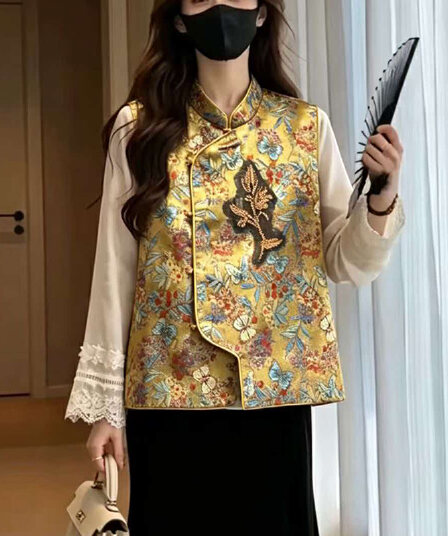 2026 가을 새로운 새로운 중식 국풍 품격 무거운 작업 자수 구슬 튜브 자수 레트로 베스트 여성 조끼