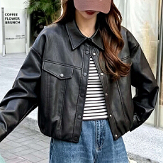 批发<b class='q'>街头</b>复古高级感黑色pu皮衣外套女2026春秋新款机车翻领皮夹克上衣