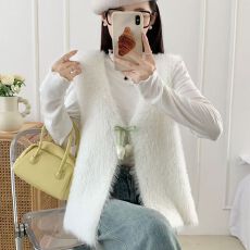 批发秋冬新款针织马甲女仿水貂绒韩版短款百搭显瘦坎肩背心外穿时尚潮