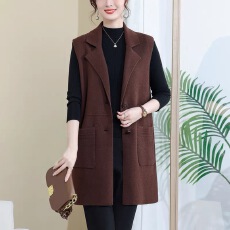 批发双面羊绒马甲<b class='q'>女</b>中<b class='q'>长款</b>秋冬外穿马夹中年妈妈<b class='q'>西装</b>领毛呢子无袖外套