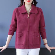 批发<b class='q'>妈妈装</b>秋装时尚短款毛衣外套中年女春秋冬气质外衣中老年翻领<b class='q'>上衣</b>