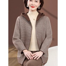 批发<b class='q'>中老年女装</b>连帽毛呢外套<b class='q'>妈妈装</b>大码洋气时尚拉链大衣大口袋双面呢