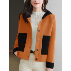 批发连帽开衫<b class='q'>双面</b><b class='q'>羊绒</b><b class='q'>大衣</b>女小个子短款长袖毛呢外套秋冬带帽撞色上衣