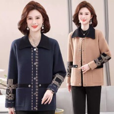 批发妈妈秋季洋气短款外套<b class='q'>中年女装</b>秋冬装2025新款中老年时尚毛呢<b class='q'>上衣</b>