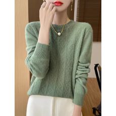 批发2025新款纯羊毛衫女圆领提花打底衫一线无缝秋冬新款百搭套头毛衣