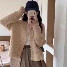 批发<b class='q'>韩版</b>温柔风镂空花边针织开衫女春季新款时尚气质百搭上衣外套潮