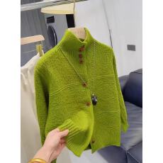 批发2026春季新款<b class='q'>韩版</b>宽松慵懒风高领针织开衫女设计感小众<b class='q'>毛衣</b>外套潮