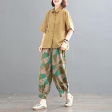 批发2026夏装新款<b class='q'>韩版</b>大码休闲显瘦两件套时髦女文艺复古棉麻<b class='q'>套装</b> 女