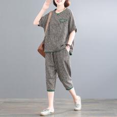 批发大码女装2026新款胖mm洋气减龄棉麻时尚两件<b class='q'>套装</b>妈妈夏装